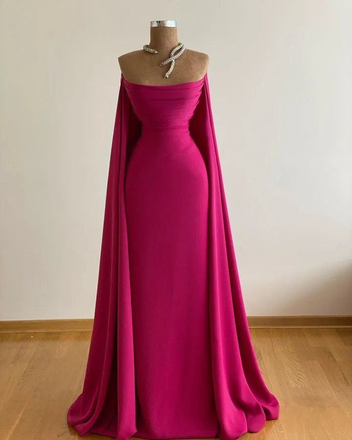 Elegant Fuschia Plus Size Mermaid Evening Dresses Long For Women Strapless Pleats Or Length Satin Pageant Brithday Party Gowns Formal Wear Custom Lz03