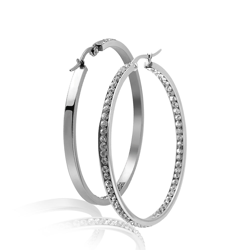 Luxury Austrian Crystal Hoop Earrings Titanium Steel Large Big Charm Earrings Stainless Steel Dangle Circle Ear Jewelry Party Birthday Wedding Accesso