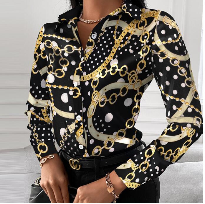 Designer Women Lapel Neck Shirt New Spring Baroque Printed Blouse Floral Blouses Fashion Shirts Tops Long Sleeved Sweatshirts free shipping