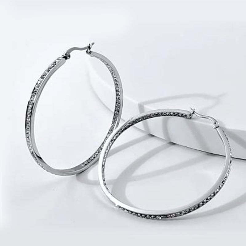 Luxury Austrian Crystal Hoop Earrings Titanium Steel Large Big Charm Earrings Stainless Steel Dangle Circle Ear Jewelry Party Birthday Wedding Accesso