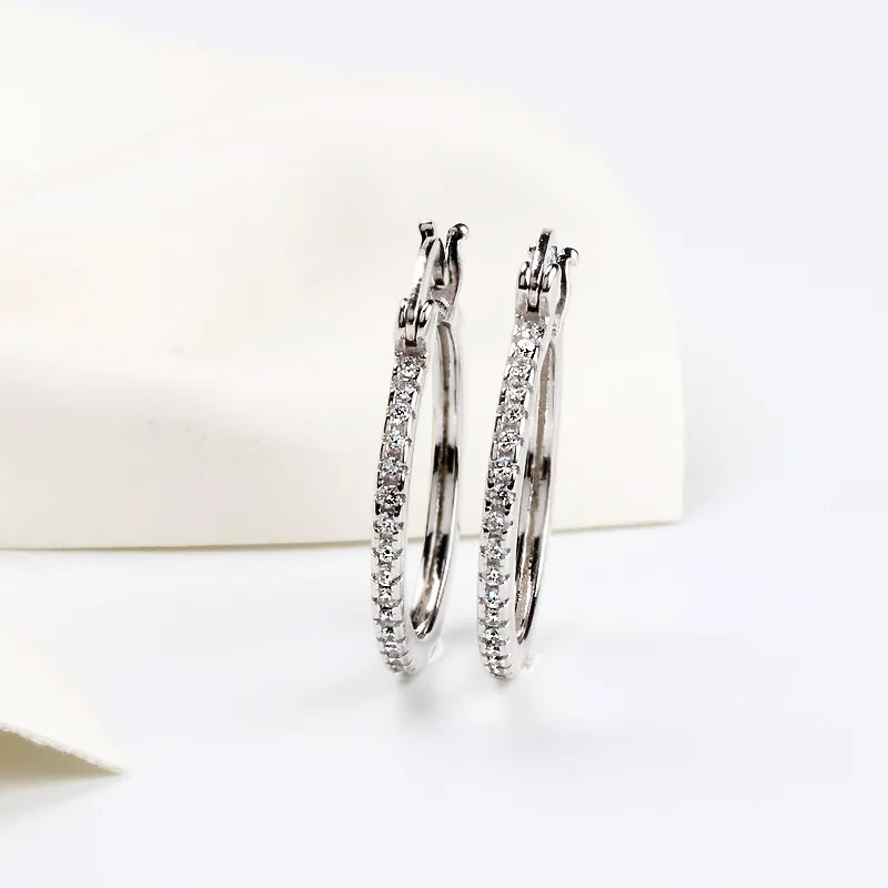 High quality 925 Sterling Silver Plated Big Hoop Earring Full CZ Diamond Fashion bad girl Jewelry Party Earrings