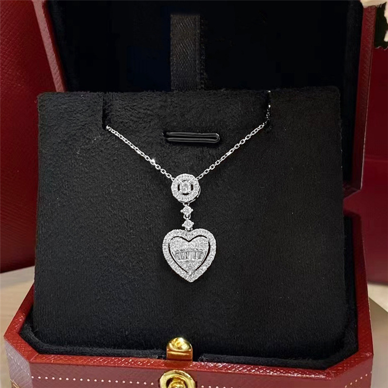 Ins Simple Fashion Heart Pendant Sparkling Luxury Jewelry 925 Sterling Silver Princess Cut White 5A Zircon CZ Diamond Multi Style Women Beach Clavicle