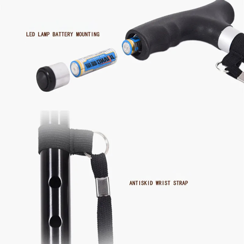 Nonslip Walking Sticks For The Elderly Retractable Aluminum Alloy Multifunctional Cane With Led Light Old Men Crutch 240306
