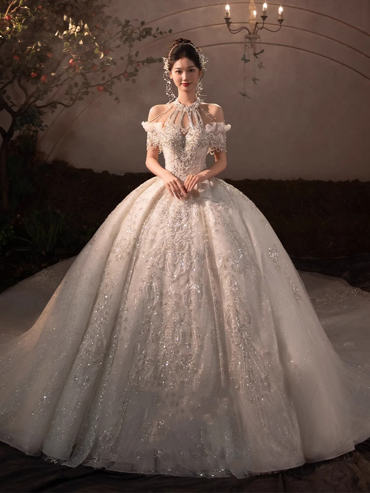 glaring crystals Sparkle lace Wedding Dresses Ball Gown off shoulder Plus Size Princess Bridal Gowns for Women Robe De Mariee Sweep Train Bride Dress 