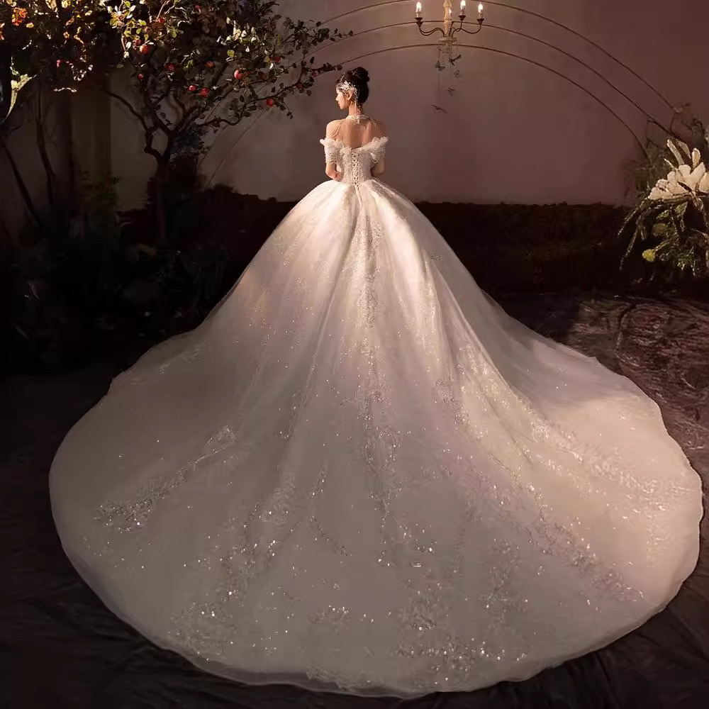 glaring crystals Sparkle lace Wedding Dresses Ball Gown off shoulder Plus Size Princess Bridal Gowns for Women Robe De Mariee Sweep Train Bride Dress 