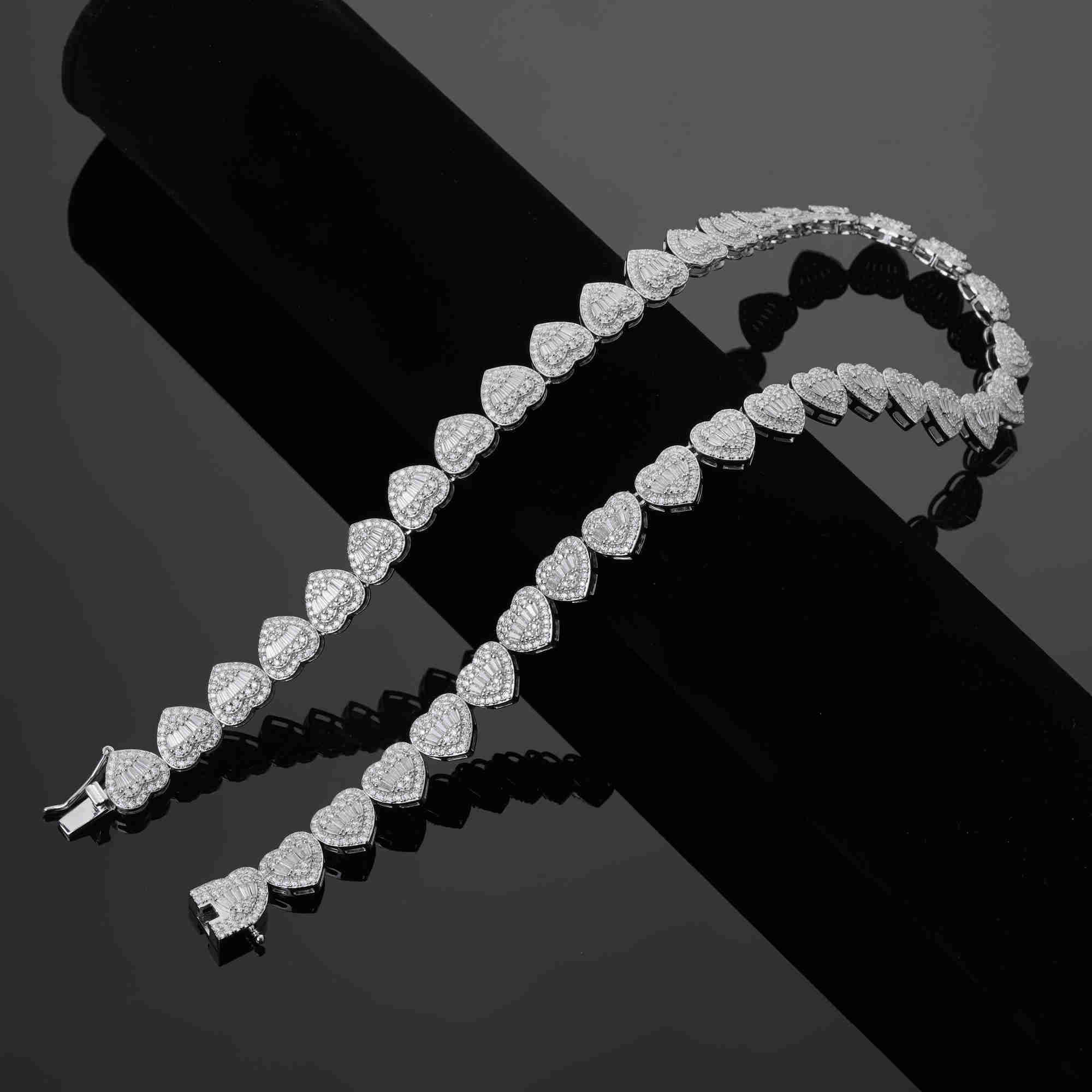 Necklace Tennis Chain moissanite chain Iced Out 925 Silver Hip Hop Jewelry 12mm Heart Shape CzTennis Necklace Chain