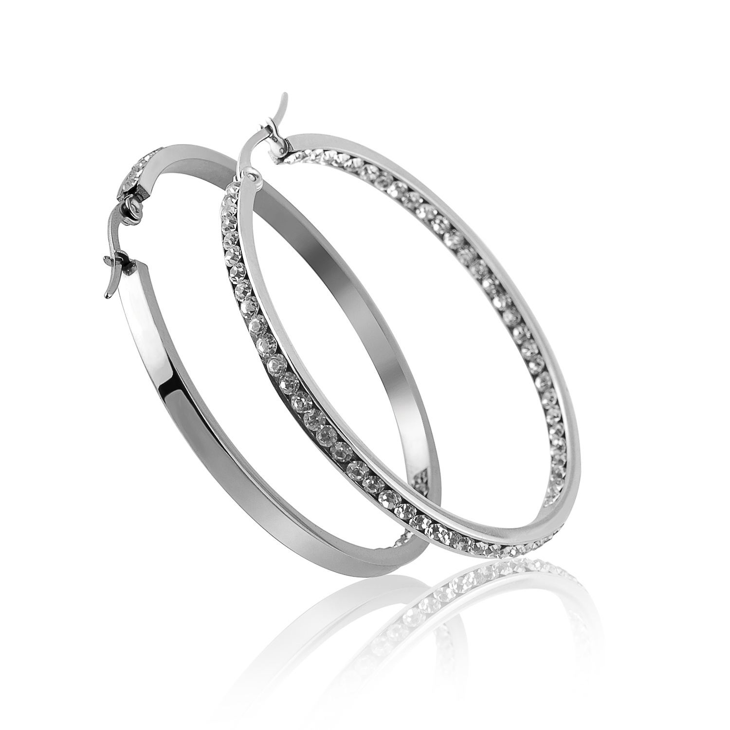 Luxury Austrian Crystal Hoop Earrings Titanium Steel Large Big Charm Earrings Stainless Steel Dangle Circle Ear Jewelry Party Birthday Wedding Accesso