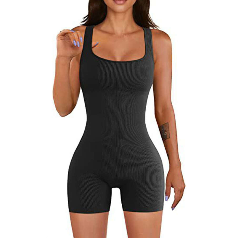 2024 Women's Yoga Exercise Rib Square Neck Sleeveless Sports Jumpsuit