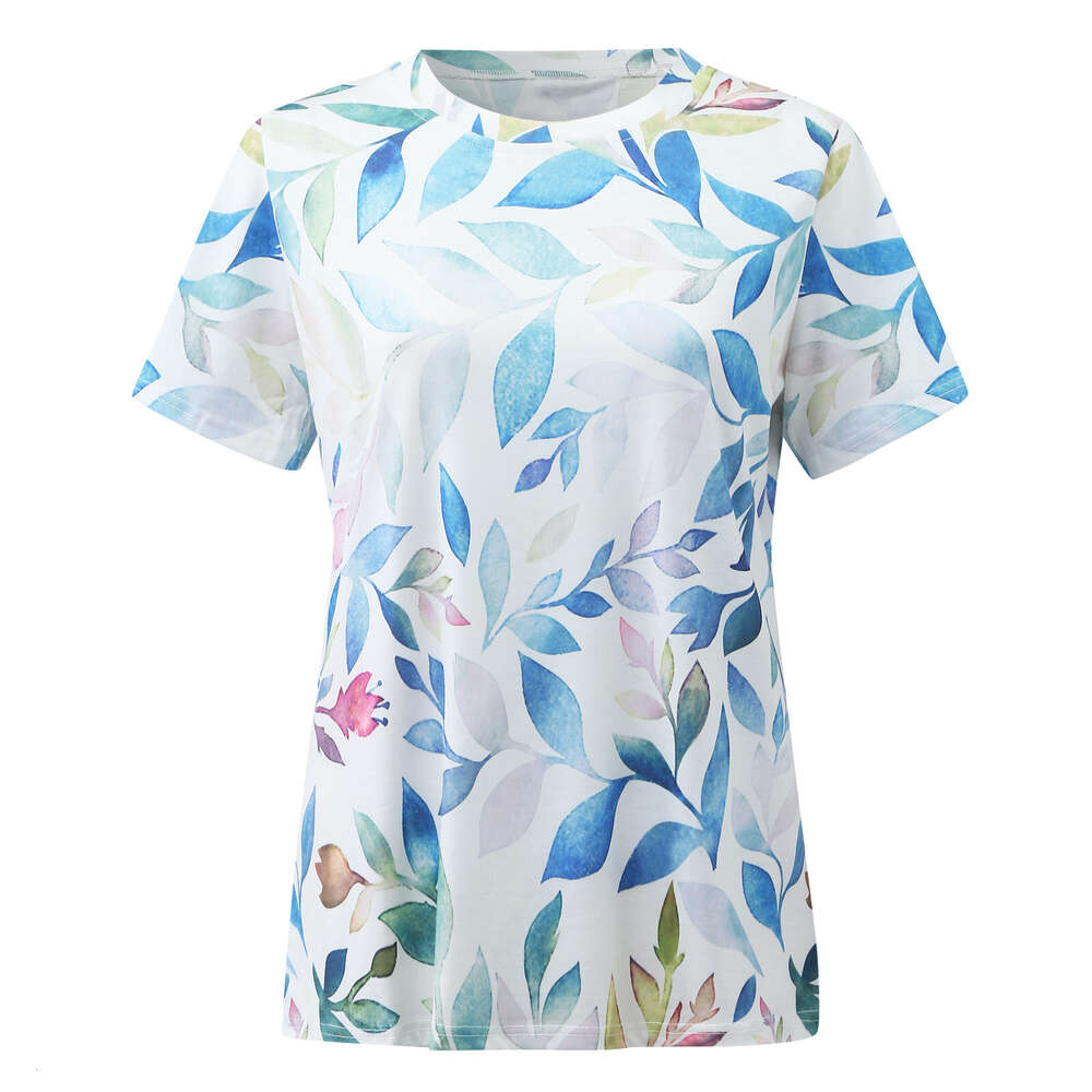 New Oversized, Thin Print, Versatile Printed T-shirt, Women's Round Neck, Loose Floral Short Sleeved T-shirt, Small Shirt