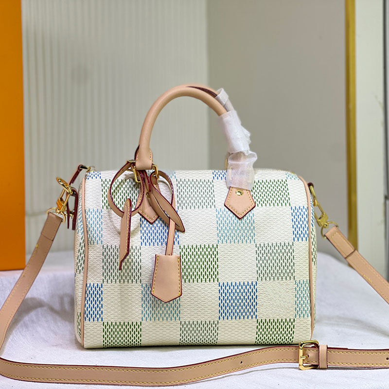 Checked handle bag designer bag purses women handbag leather small size pillow bag large capacity 25cm purse crossbody shoulder bag travel shopping totes lady