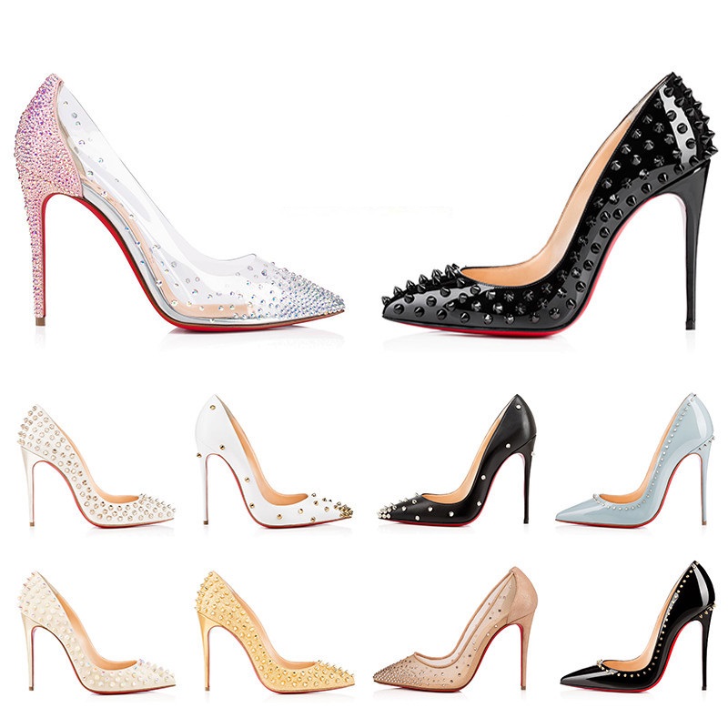 High Heels Designer Dress Shoes for Women ladies Party Wedding Triple Black Nude Yellow Pink White Glitter Spikes Pointed Toes Pumps 35-44 X241226