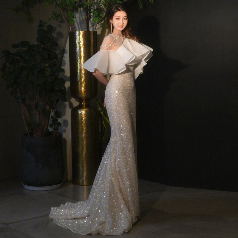 Bohemian White Wedding Dresses Long Sleeves 2024 Plus Size Bridal Gowns Sequined Sweep Train Bling Luxurious Beaded Crystals Mermaid Dress 403