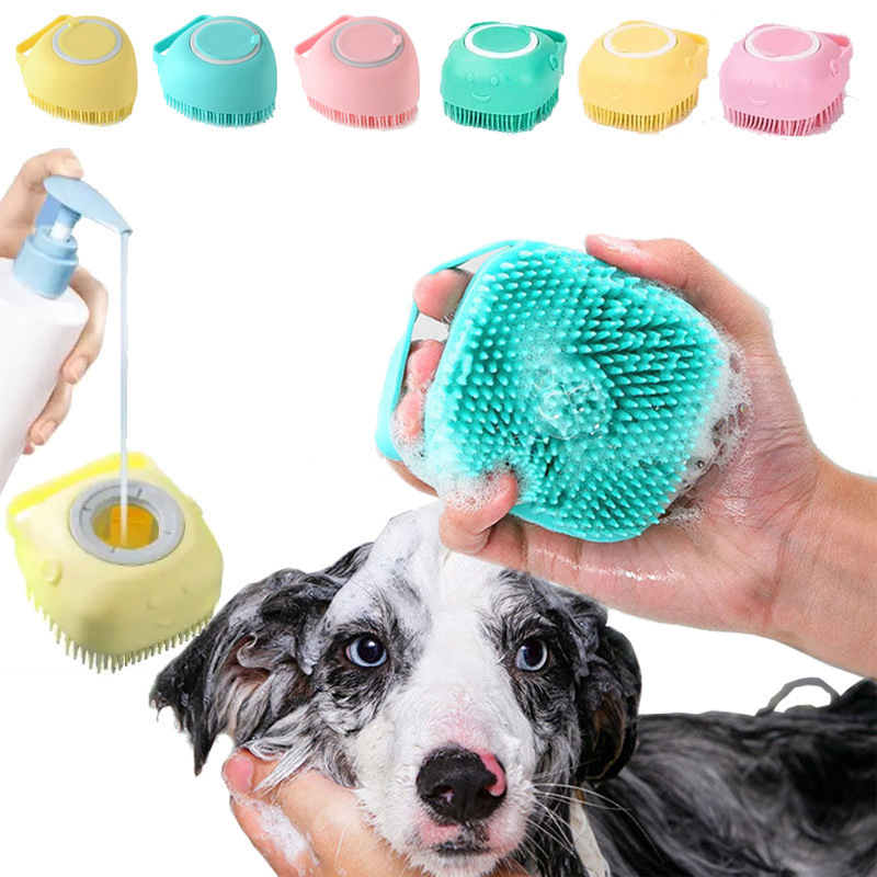 Soft Silicone Dog Bath Scrubber Pet Shampoo Massage Dispenser Shower Grooming Brush For Short Long Haired Dogs And Cats Washing