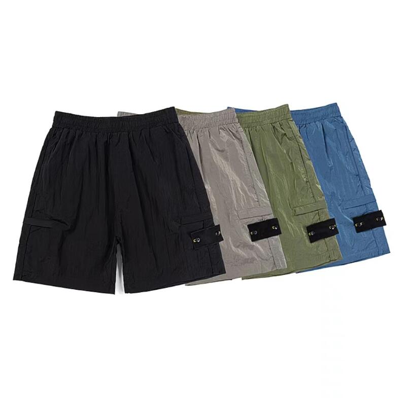 Metal nylon reflective shorts casual men multiple pockets short pants dyed shorts size M-XXL