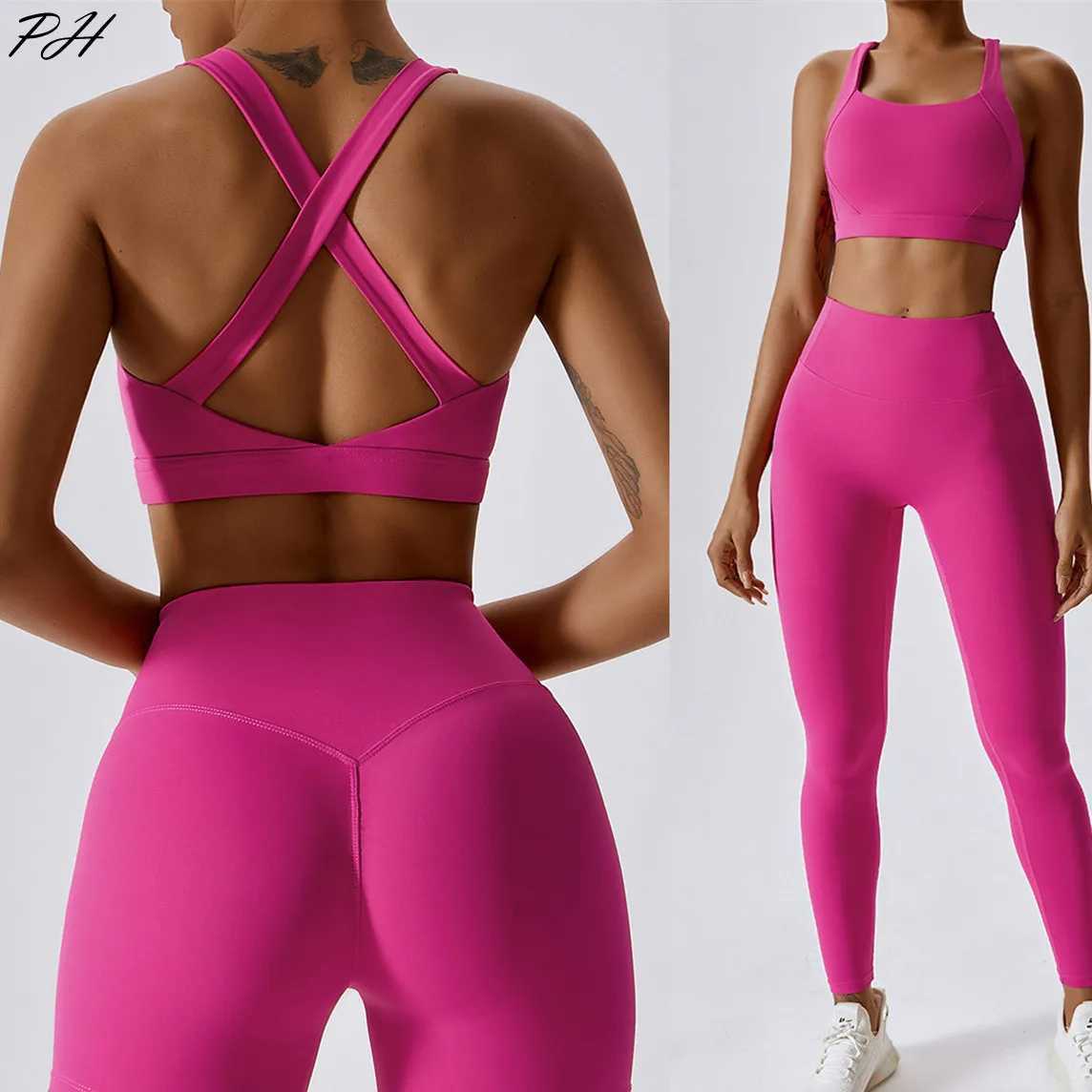 Women's Tracksuits Yoga Set 2 Piece Women Sportswear Workout Clothes Women Sport Set Suits For Fitness Cross Back Bra Seamless Gym Push Up Leggin