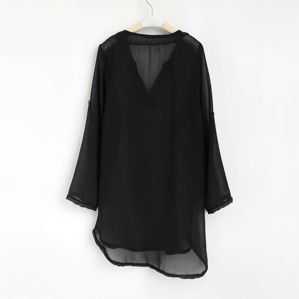 New Style Shirt with Deep V-neck, Solid Color Pregnant Woman Skirt, Beach Sun Protection Swimsuit Cover Up for Women Blouse