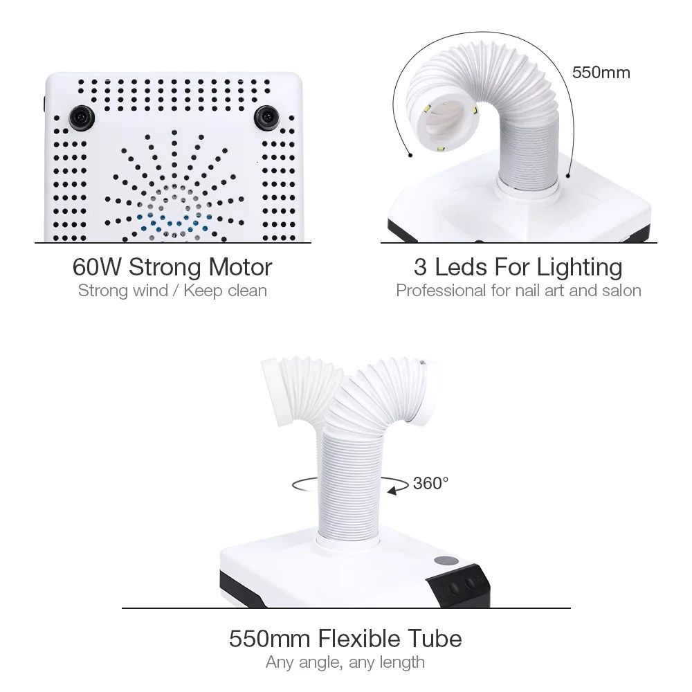 60W Nail Dust Collector Machine Nail Dust Vacuum Cleaner For Manicure Pedicure Nail Art Salon Dust Suction Remover Powerful Fan 240321