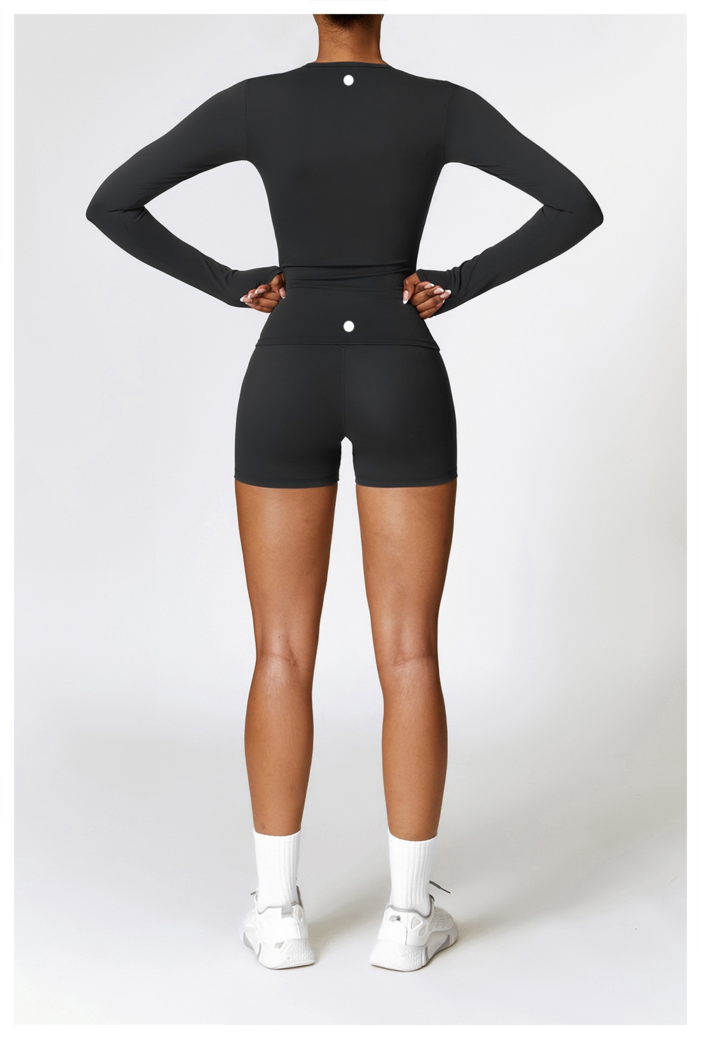 Women Yoga Set Running Two Piece Long Sleeve Shirt + Short With Fiess Pant Shorts Bt41515