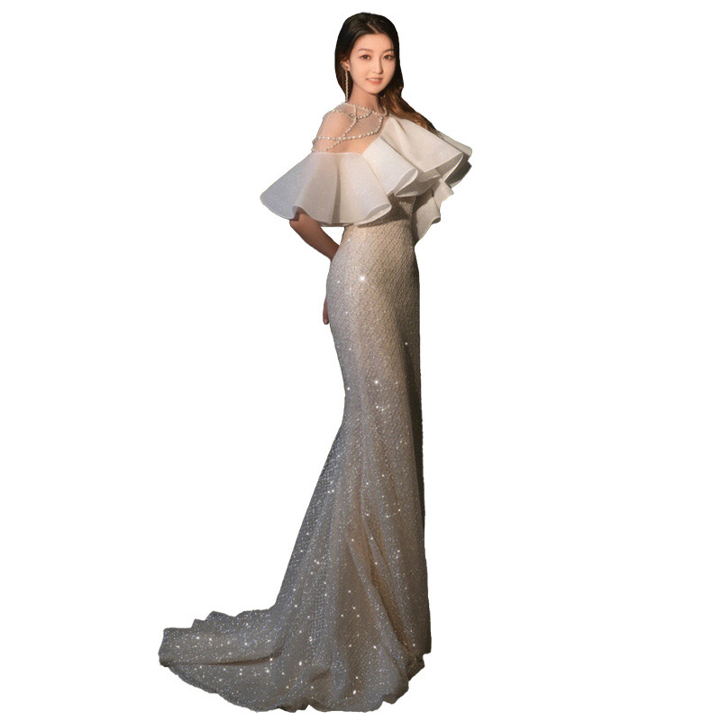 Bohemian White Wedding Dresses Long Sleeves 2024 Plus Size Bridal Gowns Sequined Sweep Train Bling Luxurious Beaded Crystals Mermaid Dress 403