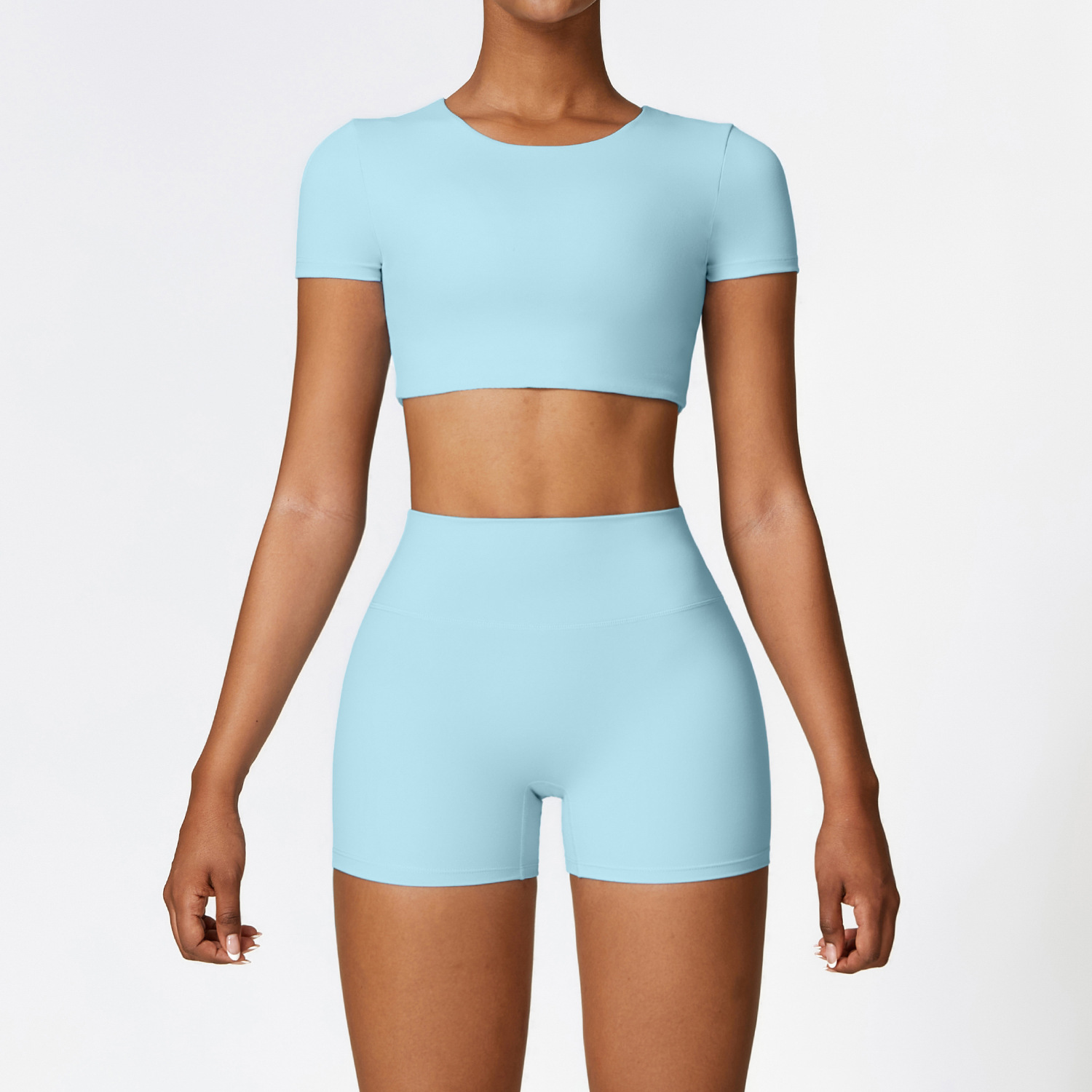 LM Women Yoga Sets Crop Top + Shorts lu Short Sleeve Shirt Short Pant Two Piece Suit Workout Fitness Casual Summer TZ8519 Summer