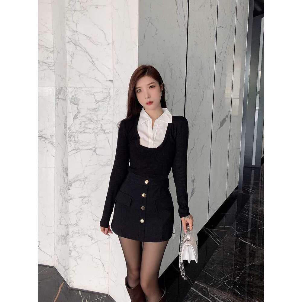 Black Breasted Design with A Sense of Buttocks, Long Legs, Shorts, Elastic Pants, High Waisted Slimming Skirts, for Wearing Boots and Pants on the