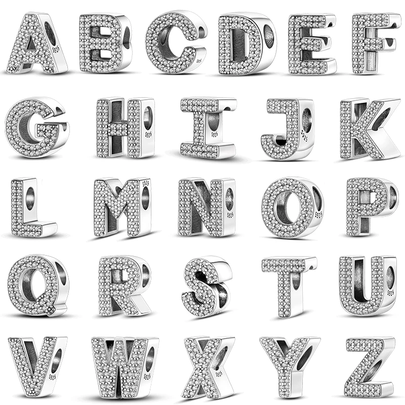 26 A-Z Alphabet Beads 925 Sterling Silver LOVE Letter Charms Fit S925 Snake Charms Bracelet Bangle CZ Zircon Beads Jewelry