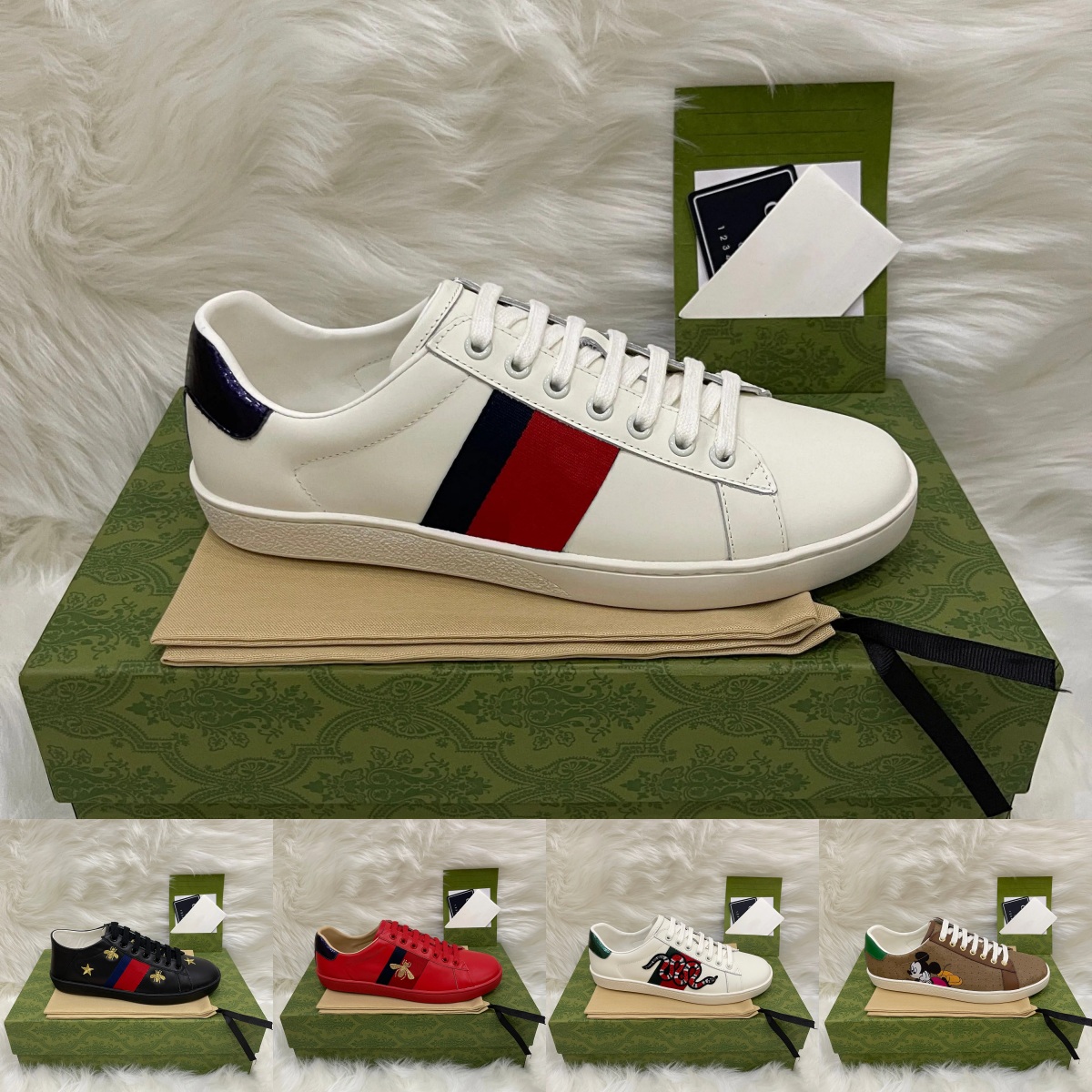 Fashion Woman Men Designer shoes Lace-up Flat Shoes Bee Tiger Snake Embroidered Lady Sneakers Boy Girl Shoe white Casual Shoe Genuine Leather trainers