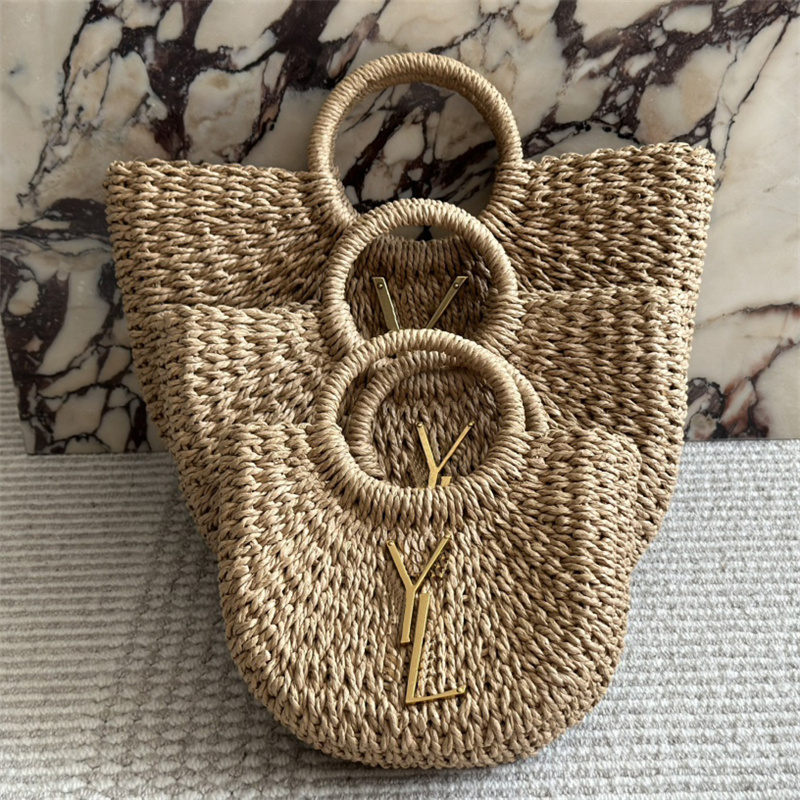 Woman Straw Tote Bags Luxury Beach Bags Mens Hobos Handbags Big Letters Gold Buckle Summer Purses Designer Lady Fashion Totes