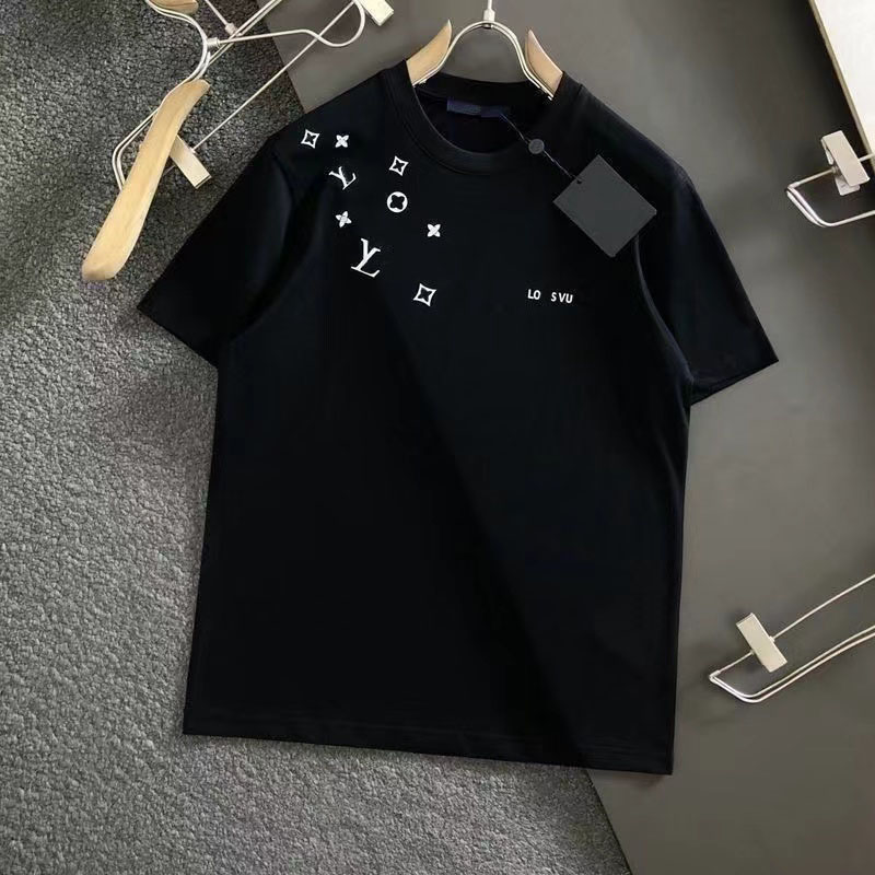 French designer summer mens and womens T-shirt with letter printing casual and fashionable round neck cotton top loose short sleeved black and white couple T-shirt