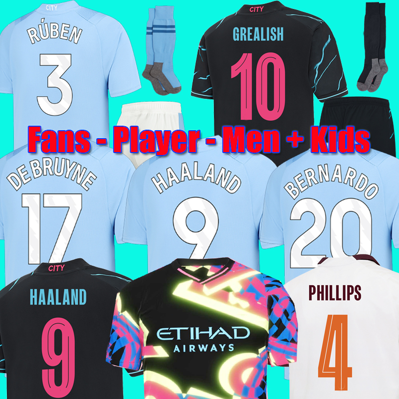 23 24 HAALAND soccer jerseys GREALISH MANCHESTERS DE BRUYNE MANS DOKU CITY fans player version FODEN 4th 2023 2024 men kids kit football shirt Fourth