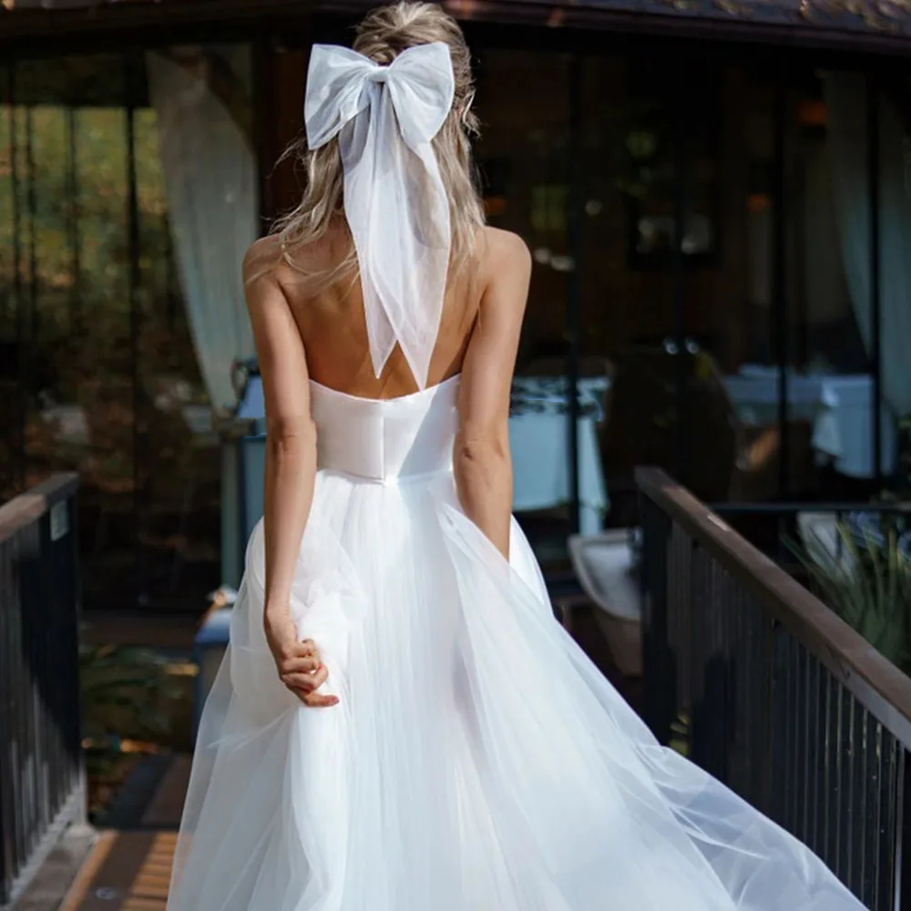 A Simple White Tulle E Wedding Dresses With Detachable Wrap Off The Shoulder Long Sleeves Pleats Sweetheart Boho Bridal Gowns Sweeart Lz0304