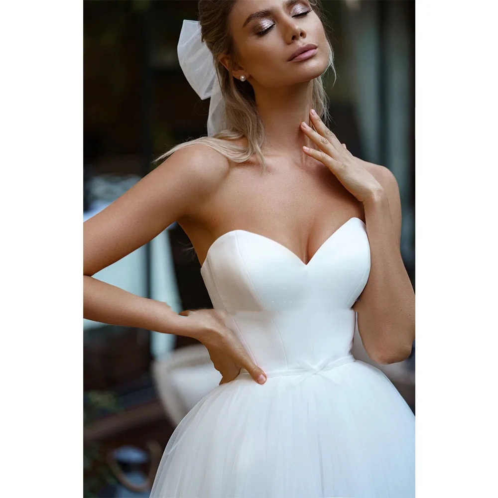 A Simple White Tulle E Wedding Dresses With Detachable Wrap Off The Shoulder Long Sleeves Pleats Sweetheart Boho Bridal Gowns Sweeart Lz0304