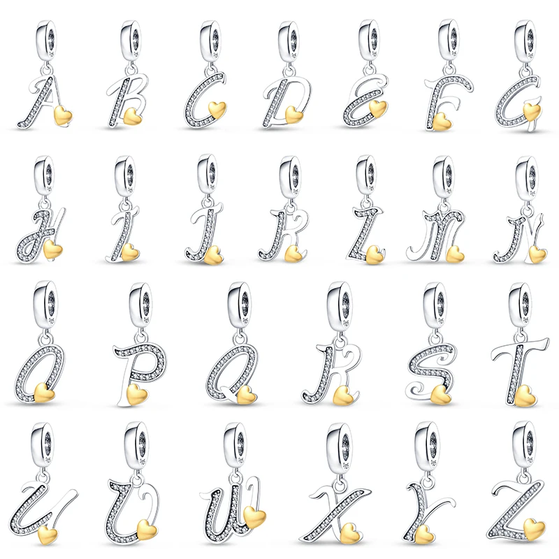 26 A-Z Alphabet Beads 925 Sterling Silver LOVE Letter Charms Fit S925 Snake Charms Bracelet Bangle CZ Zircon Beads Jewelry
