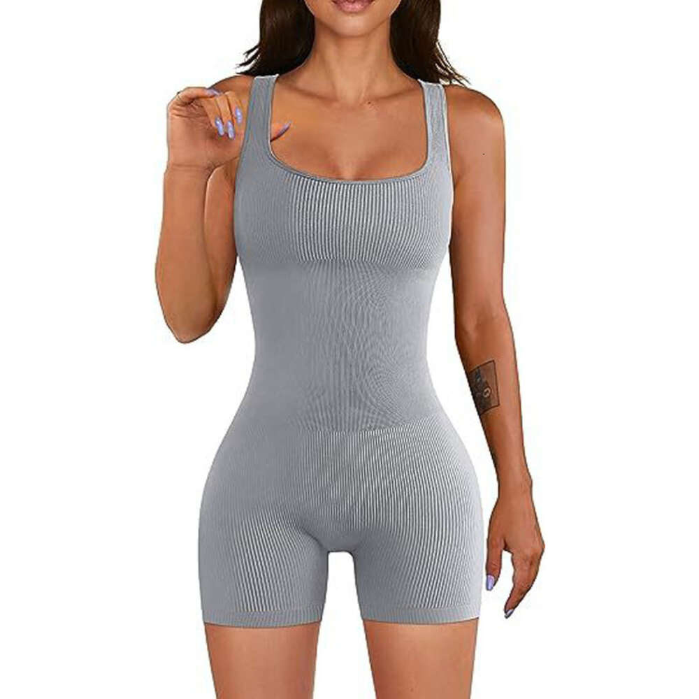 2024 Women's Yoga Exercise Rib Square Neck Sleeveless Sports Jumpsuit