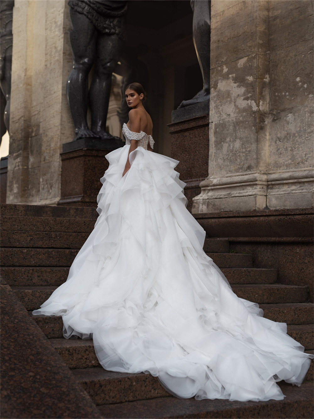 Mermaid Dresses Illusion With Detachable Train Off The Shoulder Pearls Castl Wedding Bridal Gown Customized Vestidos De Novia