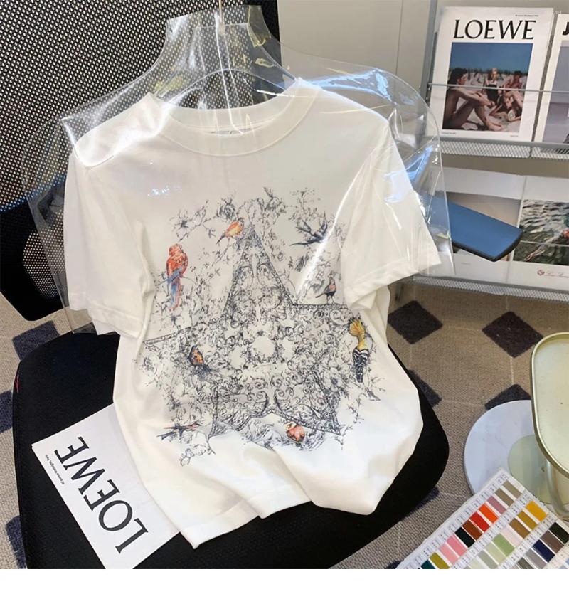 Womens T Shirts Op0952 Fashion Women Tops Tees 2024 Runway Luxury European Design Party Style T-Shirts Clothing