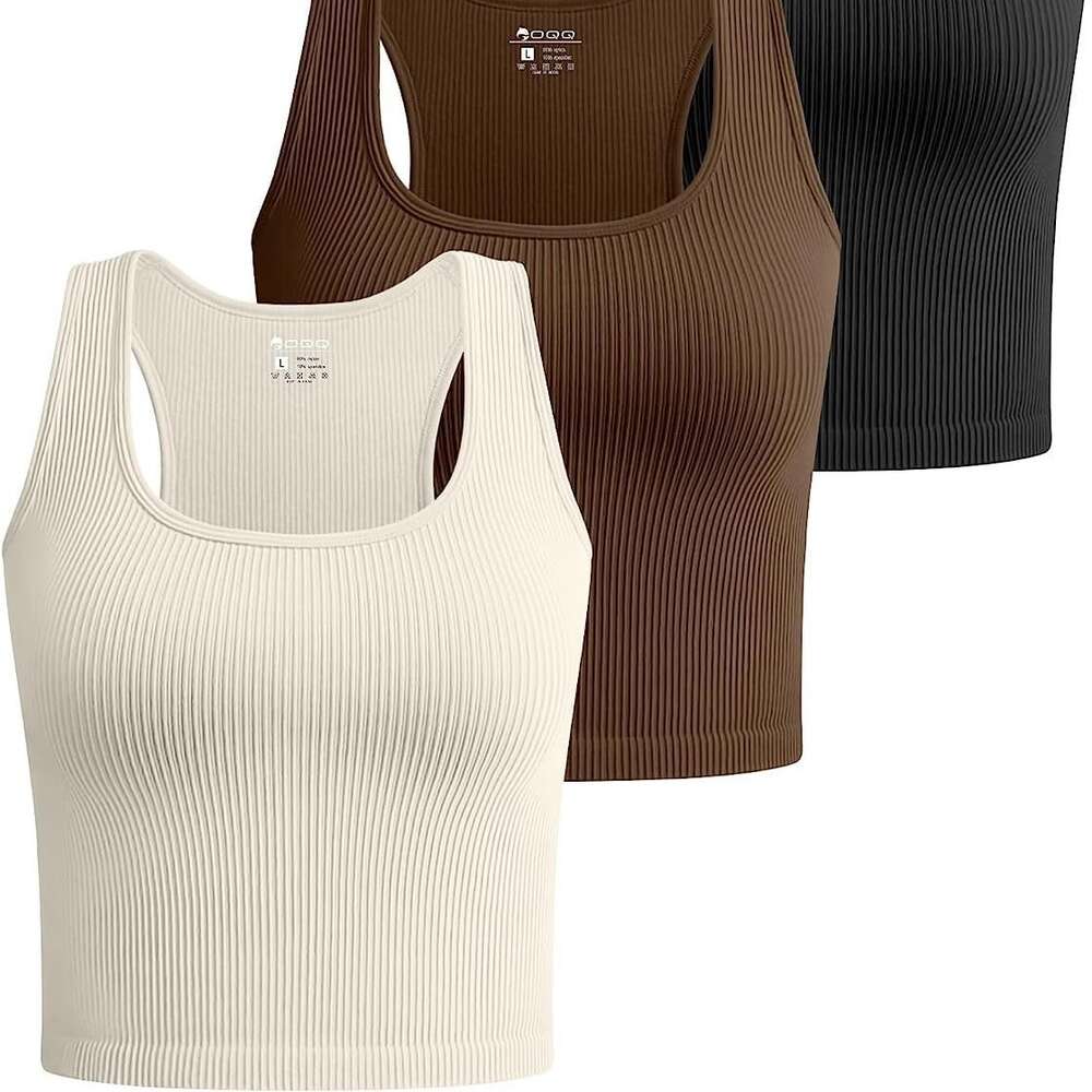 Summer Women's Cropped Vest, Ribbed Exercise Sleeveless Shirt, Herringbone Vest