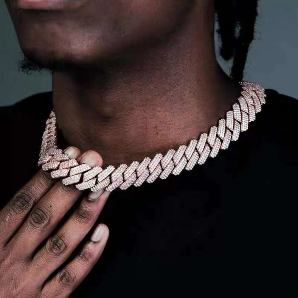 necklace moissanite chain Sterling Silver 925 White Gold Miami Cuban Link Iced Out Lab Diamond Moissanite Chain