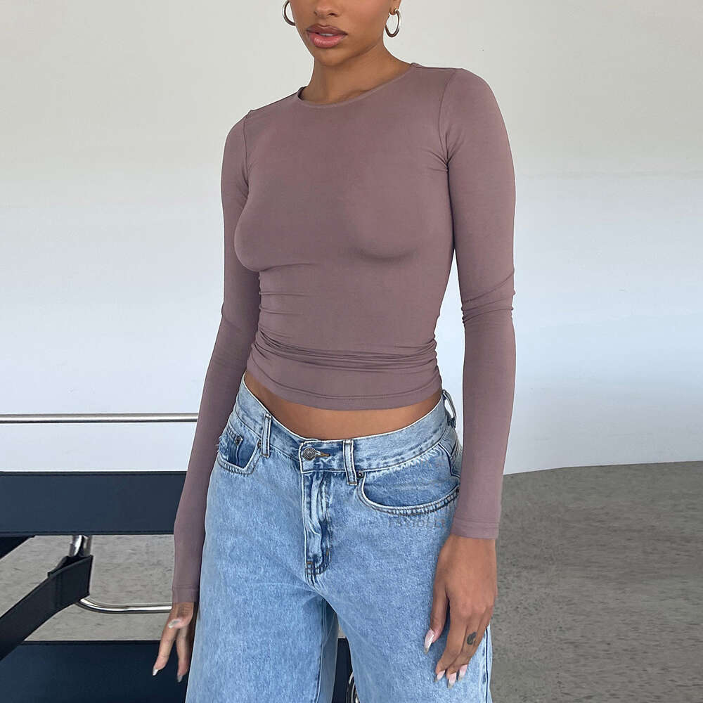 Women's New Solid Base Round Neck Spicy Girl Spring and Autumn Slim Fit Long Sleeve Top T-shirt Female