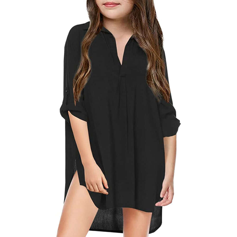 New Style Shirt with Deep V-neck, Solid Color Pregnant Woman Skirt, Beach Sun Protection Swimsuit Cover Up for Women Blouse