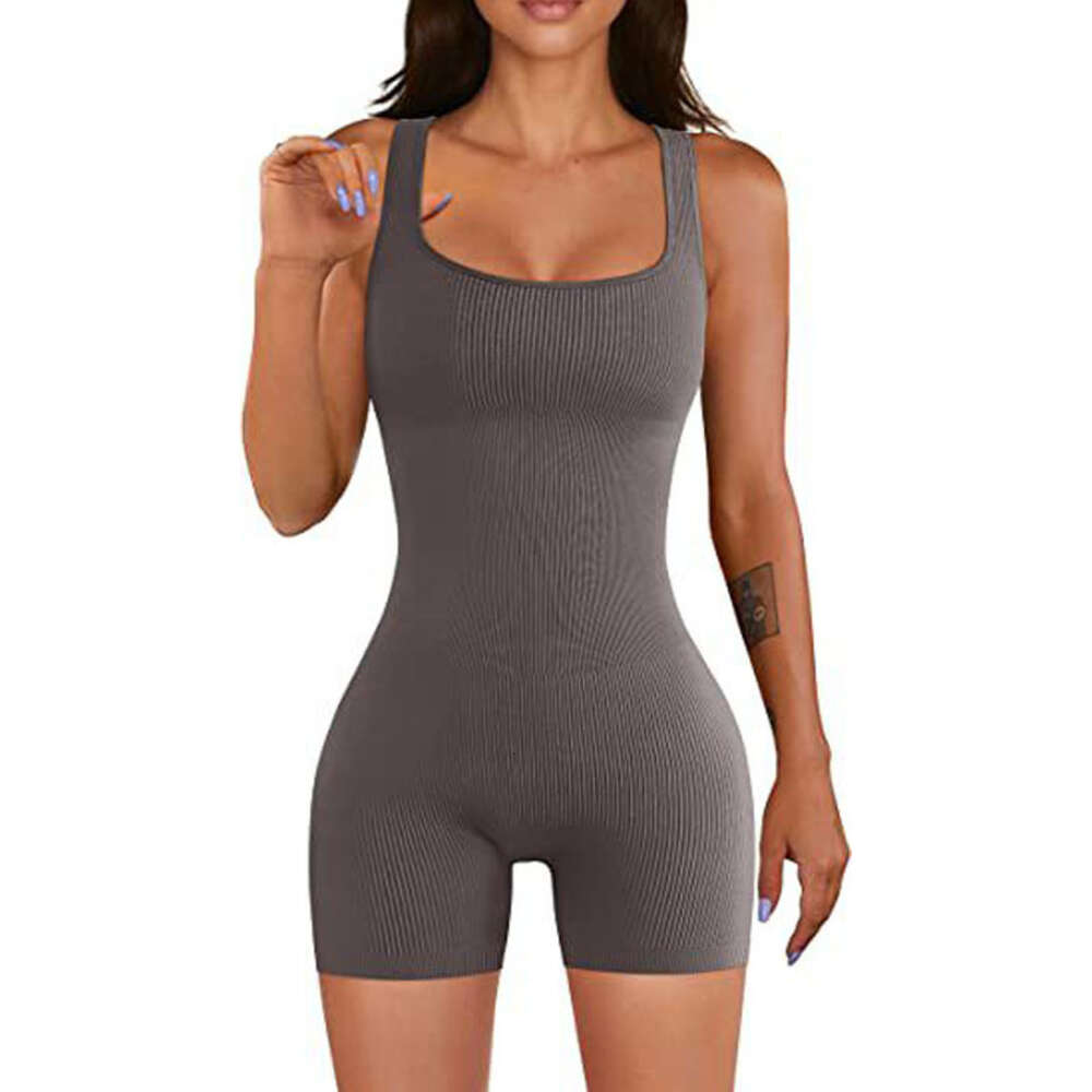 2024 Women's Yoga Exercise Rib Square Neck Sleeveless Sports Jumpsuit