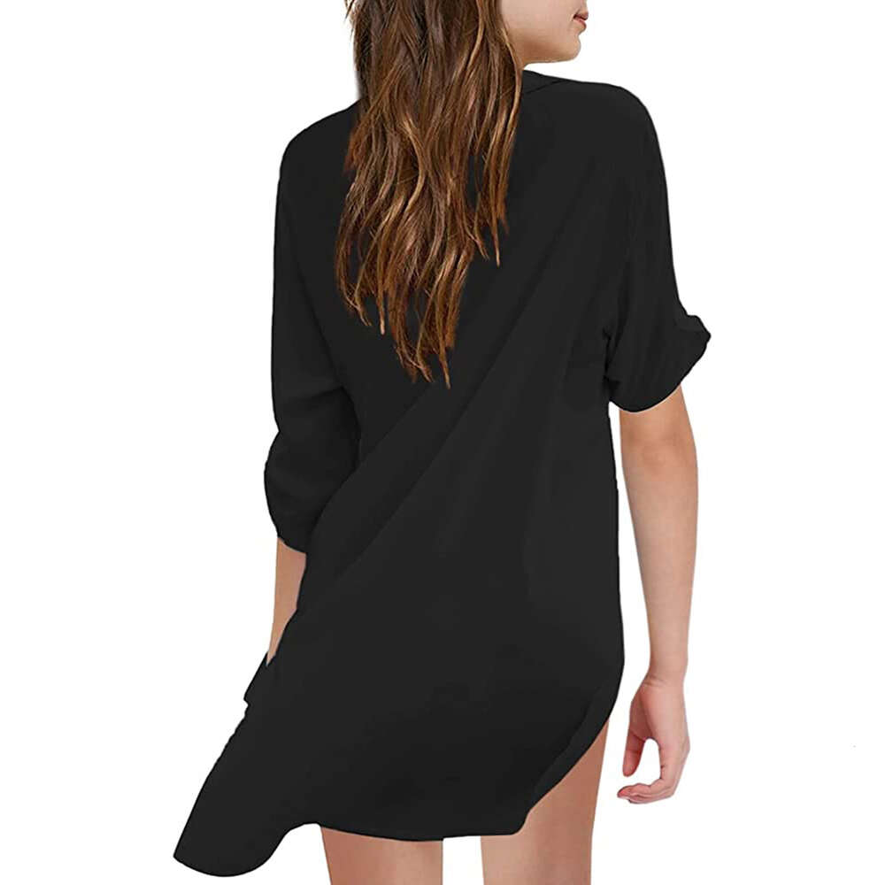 New Style Shirt with Deep V-neck, Solid Color Pregnant Woman Skirt, Beach Sun Protection Swimsuit Cover Up for Women Blouse