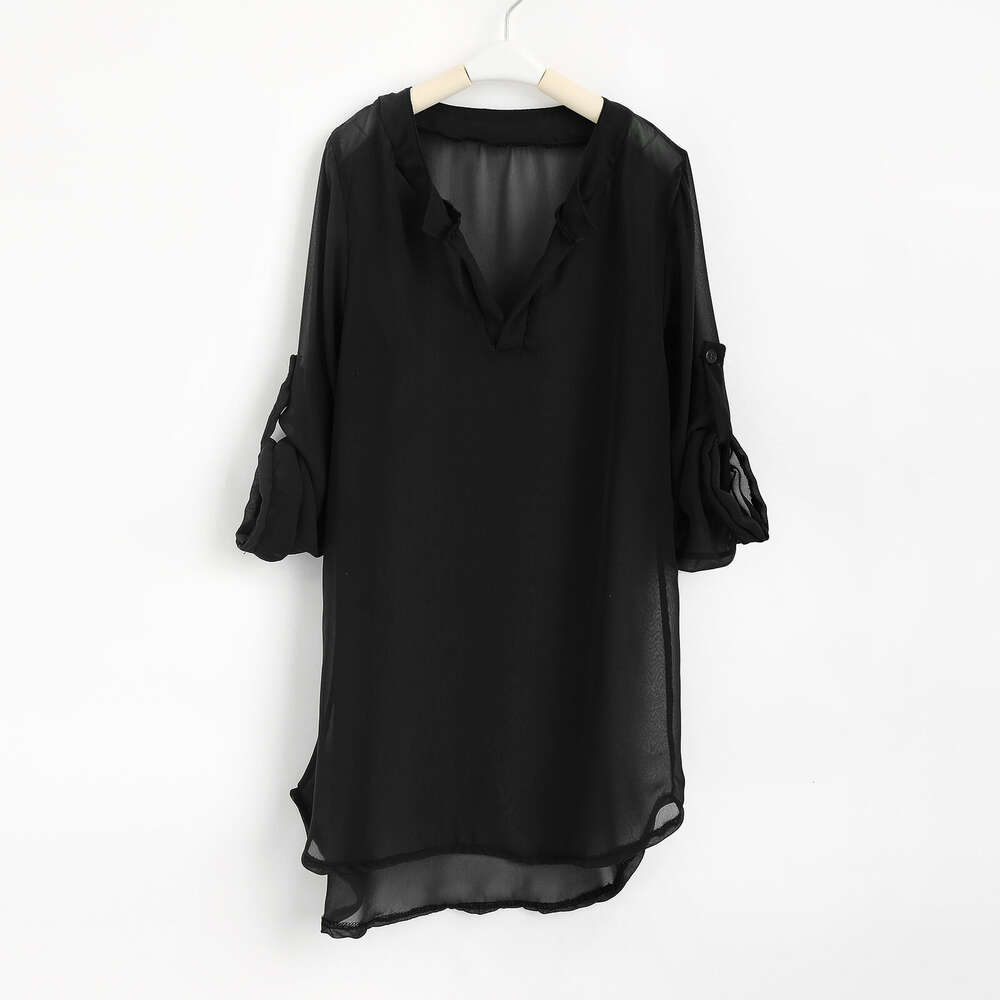 New Style Shirt with Deep V-neck, Solid Color Pregnant Woman Skirt, Beach Sun Protection Swimsuit Cover Up for Women Blouse