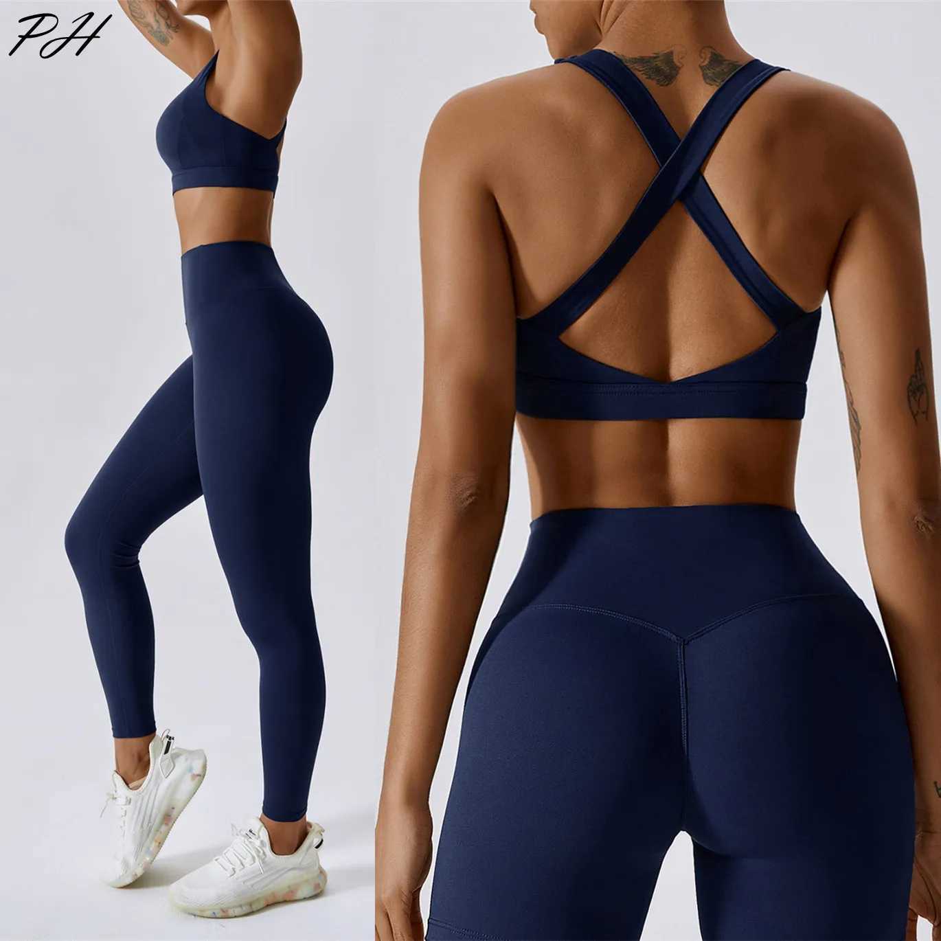 Women's Tracksuits Yoga Set 2 Piece Women Sportswear Workout Clothes Women Sport Set Suits For Fitness Cross Back Bra Seamless Gym Push Up Leggin