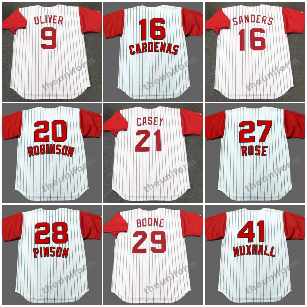 Men's 1960's-1998's Cincinnati KEVIN MITCHELL JOE OLIVER LEO CARDENAS REGGIE SANDERS FRANK ROBINSON PAUL O'NEILL SEAN CASEY PETE ROSE Throwback Baseball Jersey S-5XL