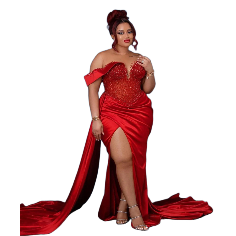 Sexy Side Split Mermaid Evening Dresses Crystals Sequins Beaded Sparkly Long Special Occasion Dress For Women Off The Shoulder Peplum Prom Gown Recept