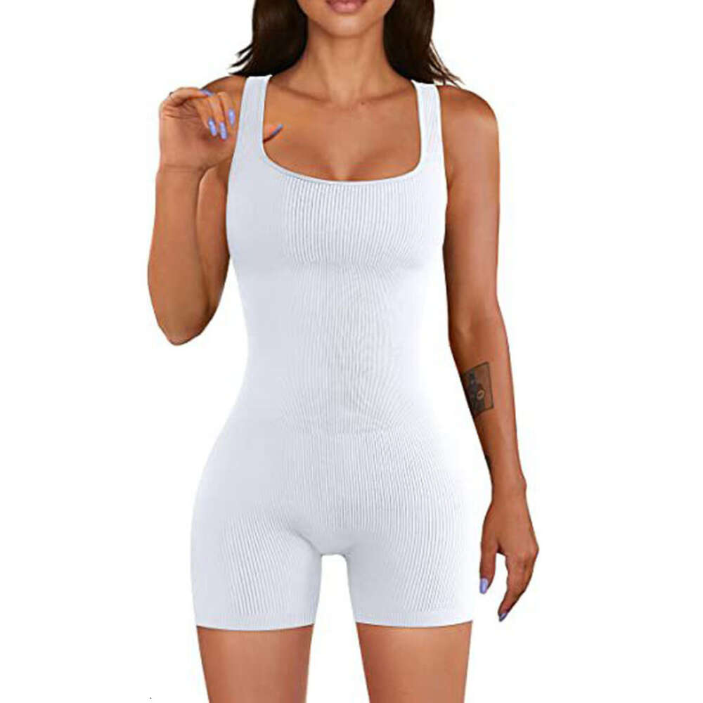 2024 Women's Yoga Exercise Rib Square Neck Sleeveless Sports Jumpsuit