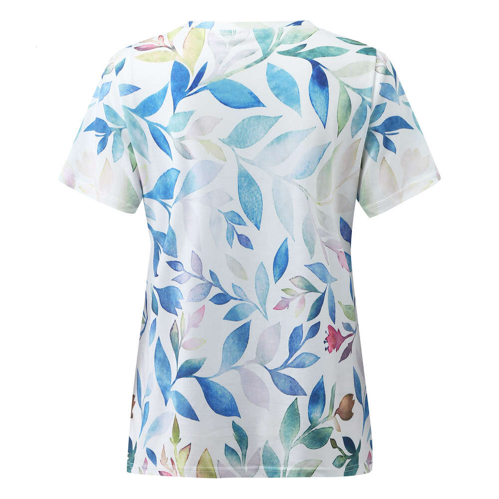 New Oversized, Thin Print, Versatile Printed T-shirt, Women's Round Neck, Loose Floral Short Sleeved T-shirt, Small Shirt