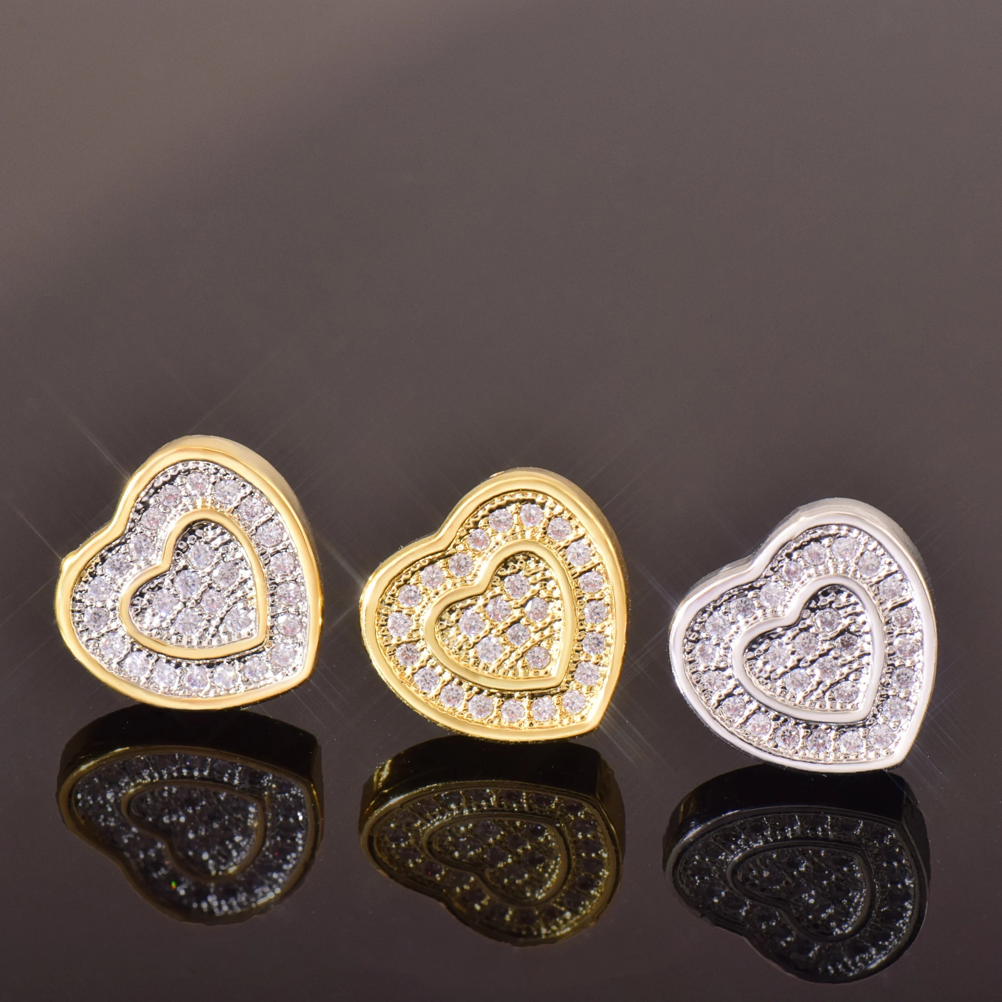 Stylish 10MM Heart Shape Hip Hop Stud Earrings with Cubic Zirconia Screw Back for Men and Women Bg Jewelry Love Gift 4