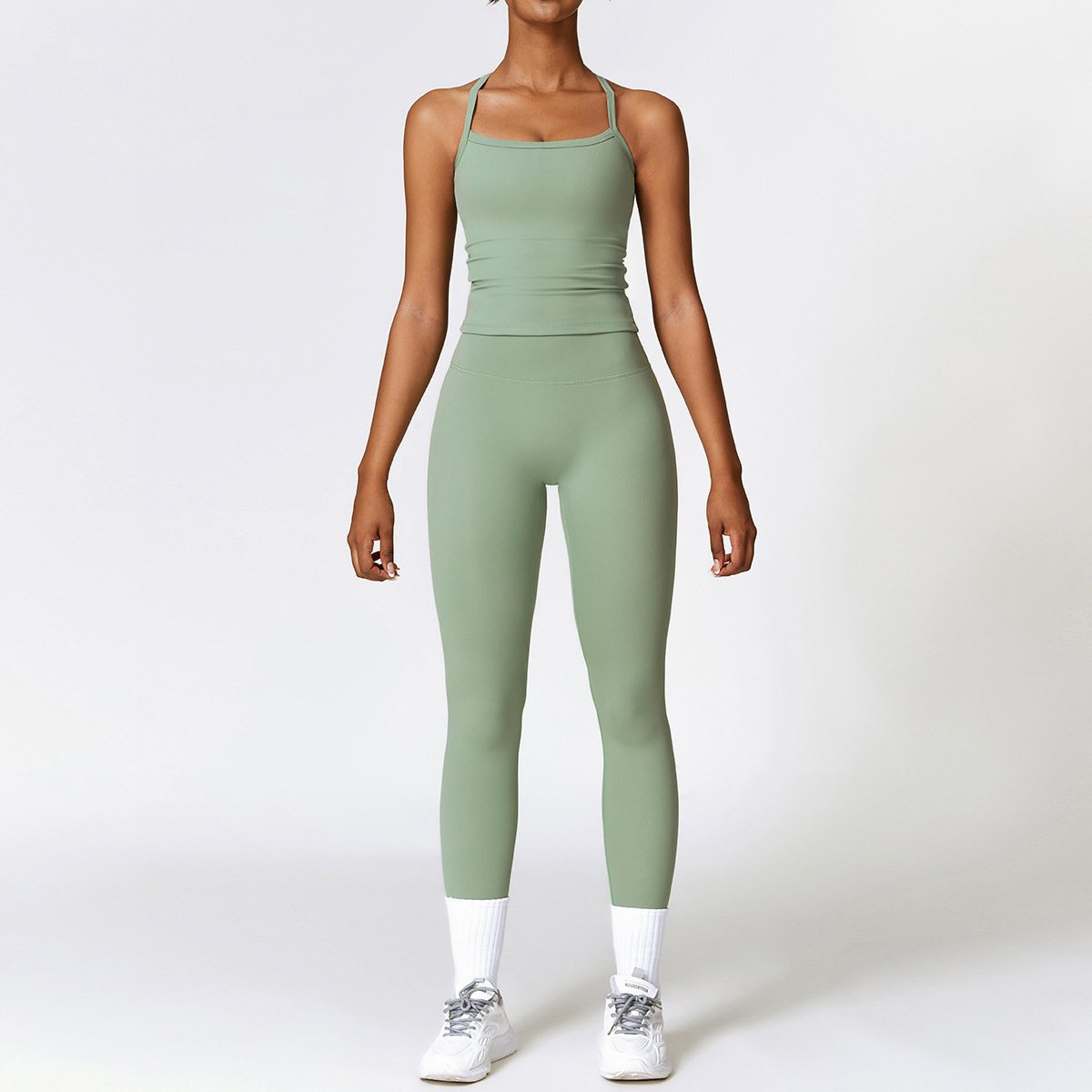 2026 New Pants Women Yoga Two-Piece Set Short Running Tank Top+ Long outdoor Pant Solid Color Sports Bra With Fitness Free Shipping